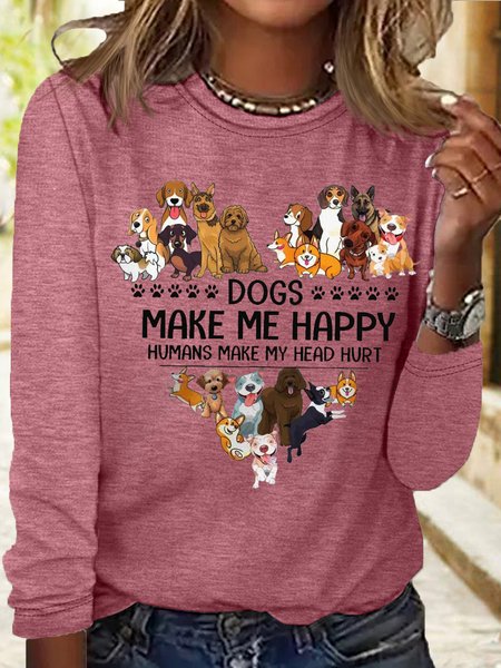 Women's Women‘s Dogs Make Me Happy Human Make My Head Hurt Heart Print Crew Neck Casual T-Shirt, Rose red, Long sleeves
Women's Women‘s Dogs Make Me Happy Human Make My Head Hurt Heart Print Crew Neck Casual T-Shirt, Rose red, Long sleeves