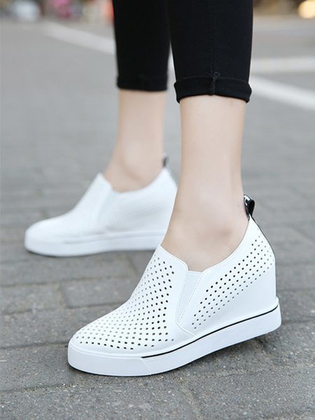 Hollow Out Laides Slip On Comfortable Casual Shoe, White, Flats