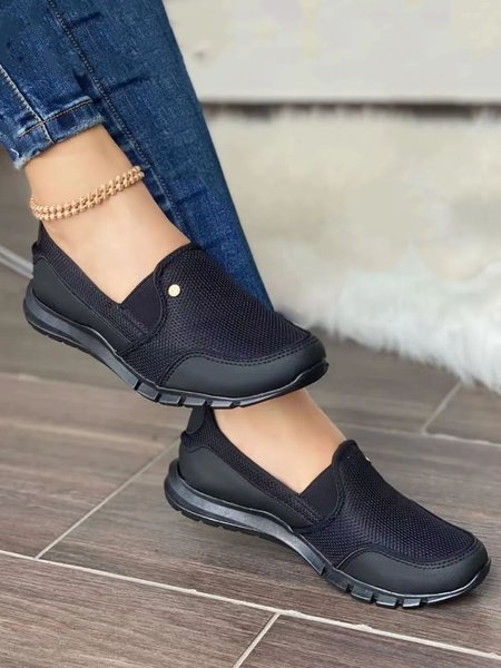 Breathable Split Joint Comfy Slip On Walking Shoes, Black, Sneakers