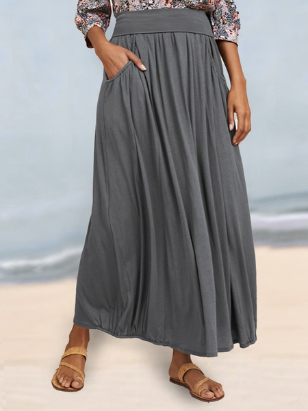 Plain Urban Knitted Loose Skirt, Gray, Skirts
