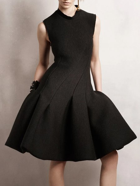 Plain Crew Neck Urban Regular Fit Dress, Black, Mini Dresses