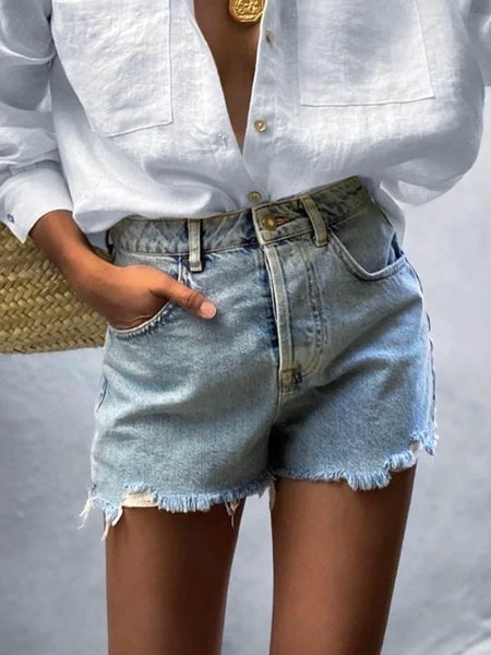 Urban Denim Plain Pockets Shorts, Blue, Shorts