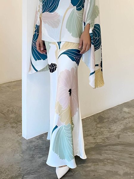 Elegant Floral Regular Fit Long Skirt, White, Skirts