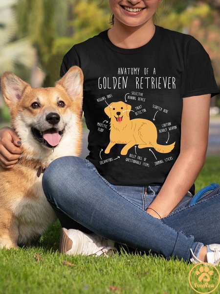 Lilicloth X Funnpaw Women's Anatomy Of A Golden Retreiever T-Shirt, Black, T-shirts