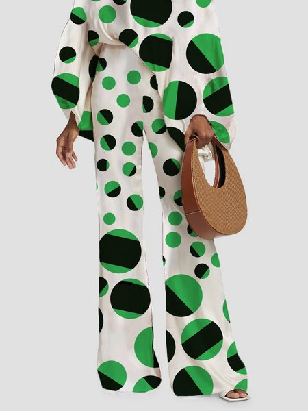 Polka Dots Elegant Regular Fit Fashion Pants, Green, Pants