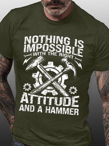 Men’s Nothing Is Impossible With The Right Attitude And Hammer Cotton Regular Fit Text Letters Casual T-Shirt, Army green, T-shirts
Men’s Nothing Is Impossible With The Right Attitude And Hammer Cotton Regular Fit Text Letters Casual T-Shirt, Army green, T-shirts