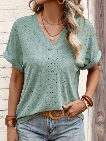 Plain V Neck Regular Fit Casual Shirt, Green, Shirts & Blouses