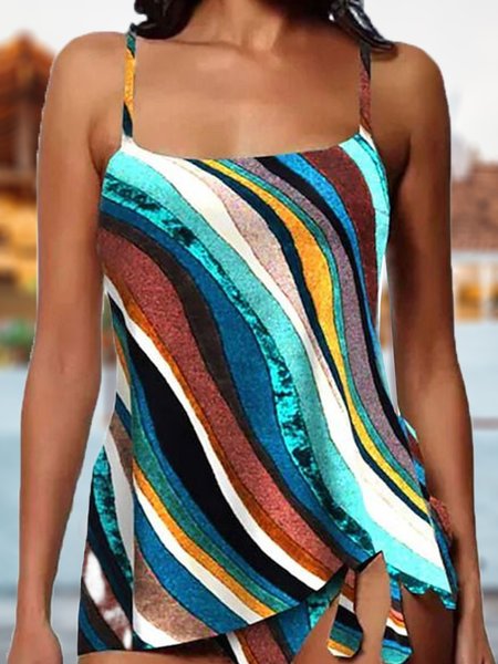Casual Abstract Printing Scoop Neck Tankini, Multicolor, swimwear>>Tankinis