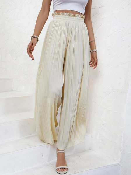 Pleated Flowy Wide-Leg Pants, Off white, Pants