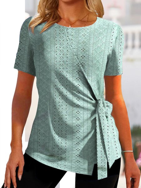 Crew Neck Regular Fit Casual Bow Shirt, Green, Shirts & Blouses