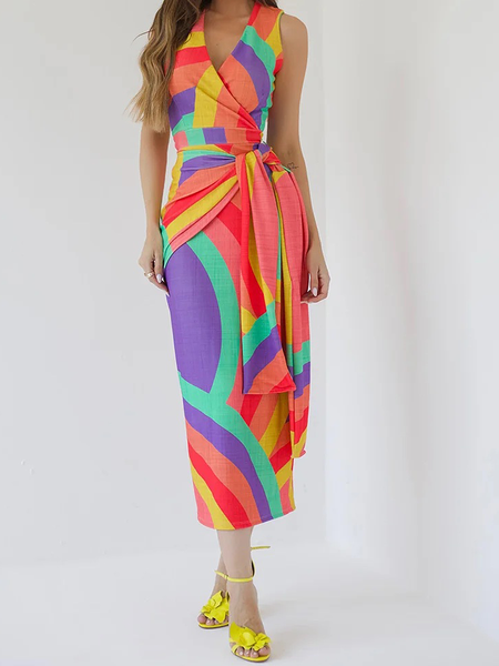 Regular Fit Sleeveless Elegant V Neck Long Dress, As picture, Maxi Dresses