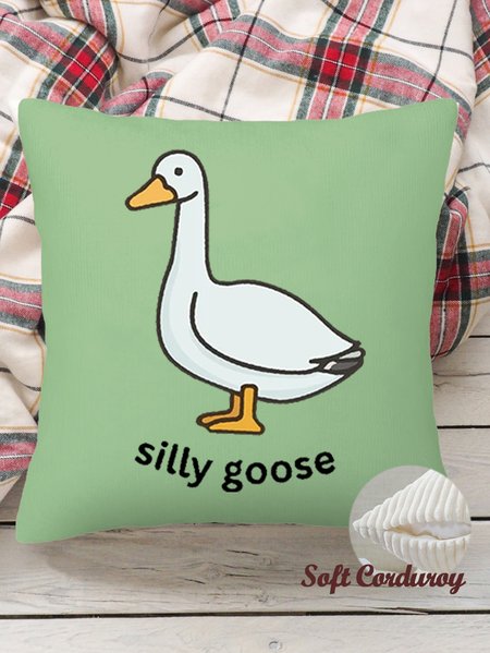 18*18 Throw Pillow Covers, Word Silly Goose Soft Corduroy Cushion Pillowcase Case For Living Room, Green, Pillow Covers