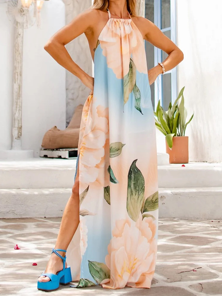Lightweight Vacation Floral Loose Sleeveless Halter Long Dress, As picture, Maxi Dresses
Lightweight Vacation Floral Loose Sleeveless Halter Long Dress, As picture, Maxi Dresses