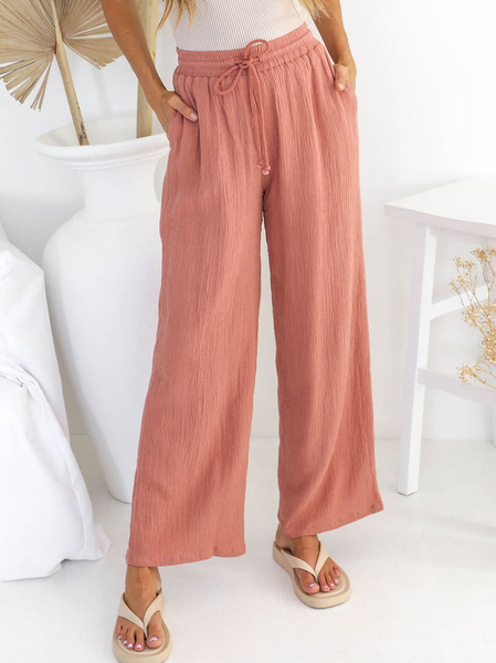 Plain Cotton And Linen Casual Pants, Nudepink, Pants