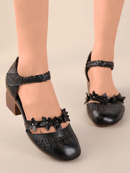 Vintage Applique Decor Braided Block Heel Cowhide Leather Sandals, Black, Sandals
Vintage Applique Decor Braided Block Heel Cowhide Leather Sandals, Black, Sandals