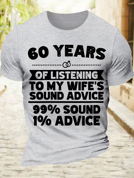 Men's Funny 60 Years Listening My Wife Sound Advice Couple Crew Neck Letters Casual T-Shirt, Light gray, T-shirts
Men's Funny 60 Years Listening My Wife Sound Advice Couple Crew Neck Letters Casual T-Shirt, Light gray, T-shirts