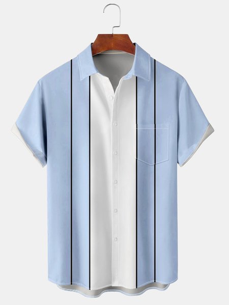 Mens Striped Front Buttons Bowling Short Sleeve Shirt Chest Pocket Casual Top, Blue, Short Sleeve Shirts
Mens Striped Front Buttons Bowling Short Sleeve Shirt Chest Pocket Casual Top, Blue, Short Sleeve Shirts