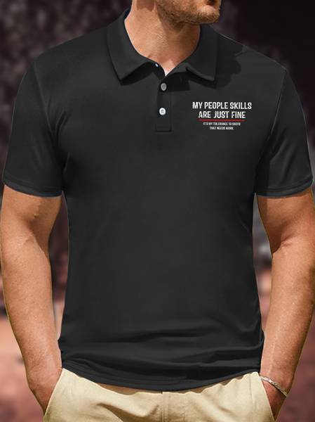

Men's My People Skills Are Just Fine It Is My Tolerance To Idiots That Needs Work Funny Graphic Printing Regular Fit Polo Collar Hawaii Polo Shirt, Black, T-shirts