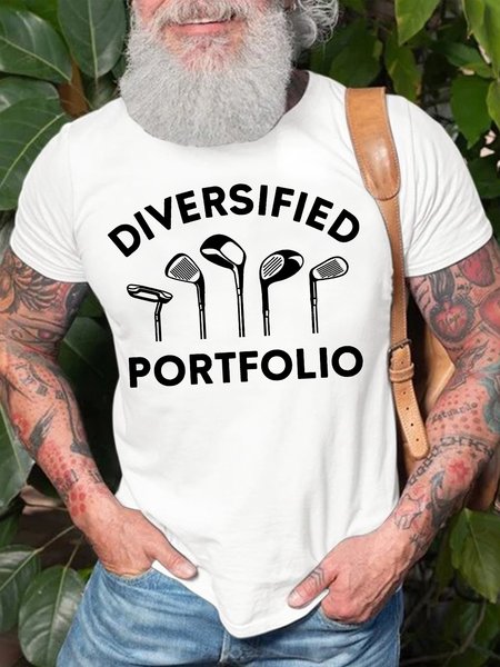 Men’s Diversified Portfolio Golf Crew Neck Casual T-Shirt, White, T-shirts
