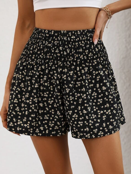 Loose Vacation Floral Shorts, Black, Shorts
