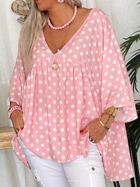 V Neck Casual Loose Shirt, Pink, Shirts & Blouses