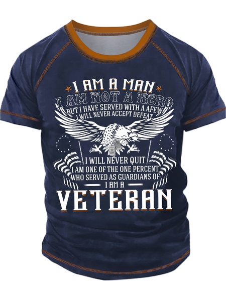 

Men's I Am A Man I Am Not A Her But Have Served With A Afew I Will Never Accept Defeat Funny Graphic Printing Casual Regular Fit Crew Neck Eagle Old Glory T-Shirt, Blue, T-shirts