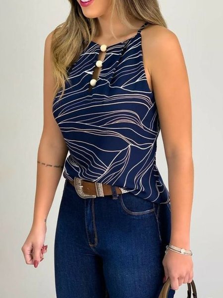 Striped Regular Fit Casual Tank Top, Deep blue, Tanks and Camis