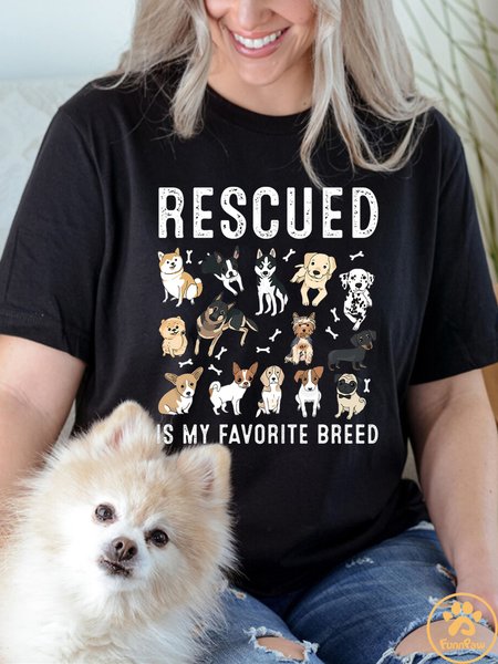Lilicloth X Funnpaw Women's Rescued Is My Favorite Breed T-Shirt, Black, T-shirts