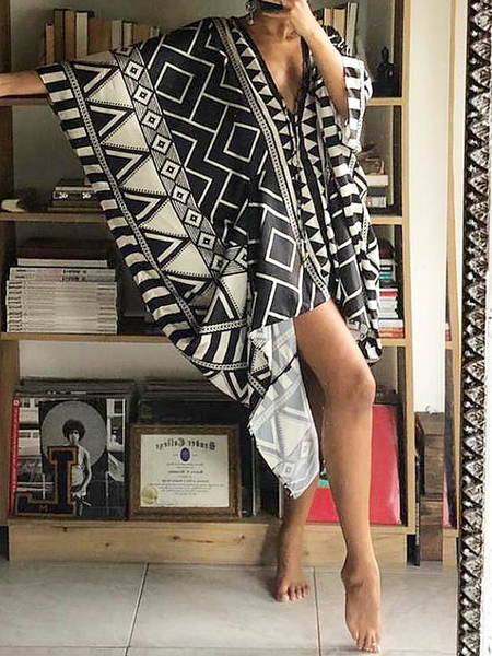 Loose Geometric Vacation V Neck Short sleeve Skirt Dress, Black, Mini Dresses
Loose Geometric Vacation V Neck Short sleeve Skirt Dress, Black, Mini Dresses