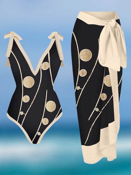 Casual Polka Dots Printing V Neck One Piece With Cover Up, Black, swimwear>>One-Pieces
Casual Polka Dots Printing V Neck One Piece With Cover Up, Black, swimwear>>One-Pieces