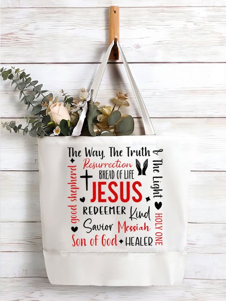 Women's Jesus-God-Faith Shopping Tote, White, Bags