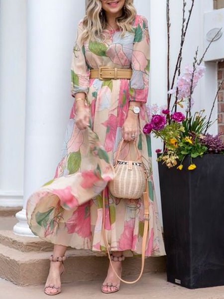 Elegant Floral No Elasticity Regular Fit Dress, As picture, Maxi Dresses
