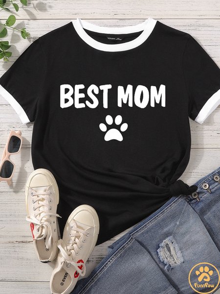 Lilicloth X Funnpaw Women's Best Mom Pet Matching T-Shirt, Black, T-shirts