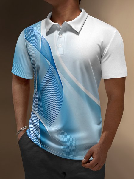 3D Gradient Abstract Stripe Button Short Sleeve Polo Shirt, Blue, Polo Shirts 
3D Gradient Abstract Stripe Button Short Sleeve Polo Shirt, Blue, Polo Shirts