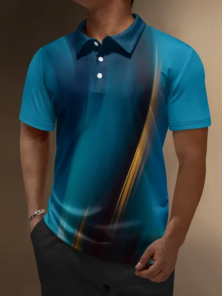 3D Gradient Abstract Stripe Button Short Sleeve Polo Shirt, Lake blue, Polo Shirts
3D Gradient Abstract Stripe Button Short Sleeve Polo Shirt, Lake blue, Polo Shirts