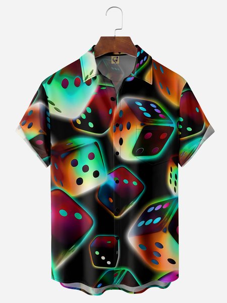 Paramount Dice Chest Pocket Short Sleeve Casual Shirt, Black, Men Shirts