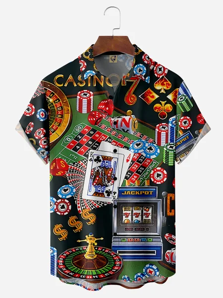 Casino Chest Pocket Short Sleeve Hawaiian Shirt, Black, Men Shirts
