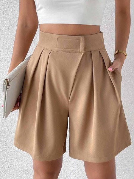 Regular Fit Plain Urban Pockets Shorts, Khaki, Pants