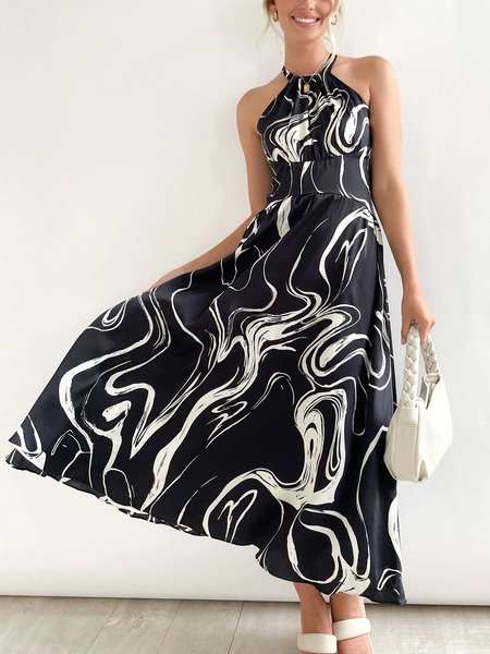 Regular Fit Abstract Halter Casual Dress, As picture, Maxi Dresses 
Regular Fit Abstract Halter Casual Dress, As picture, Maxi Dresses