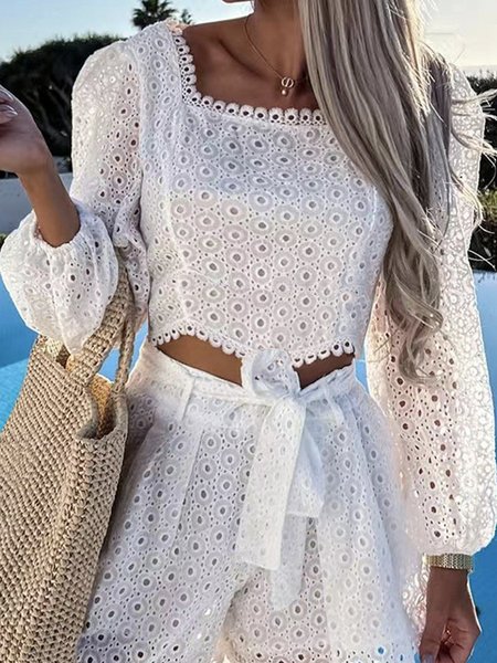Elegant Plain Regular Fit Square Neck Shirt, White, Blouses and Shirts