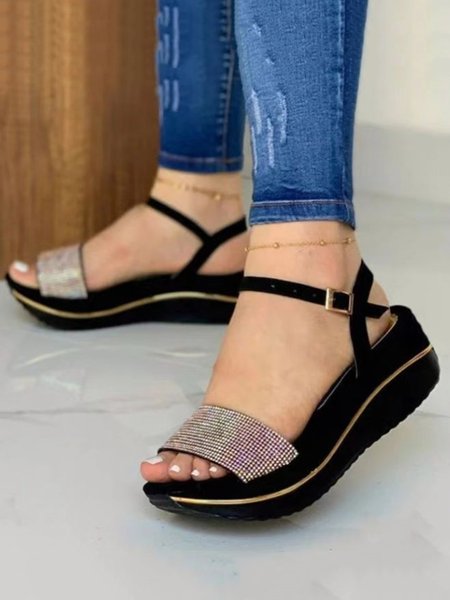 Party Rhinestone Strap Platform Sandals with Adjustable Buckle, Black, Sandals
Party Rhinestone Strap Platform Sandals with Adjustable Buckle, Black, Sandals
