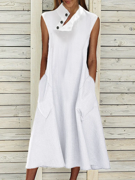 Women Plain Elegant White Casual Half Open Collar Button Pockets Linen Dress, Midi Dresses
Women Plain Elegant White Casual Half Open Collar Button Pockets Linen Dress, Midi Dresses