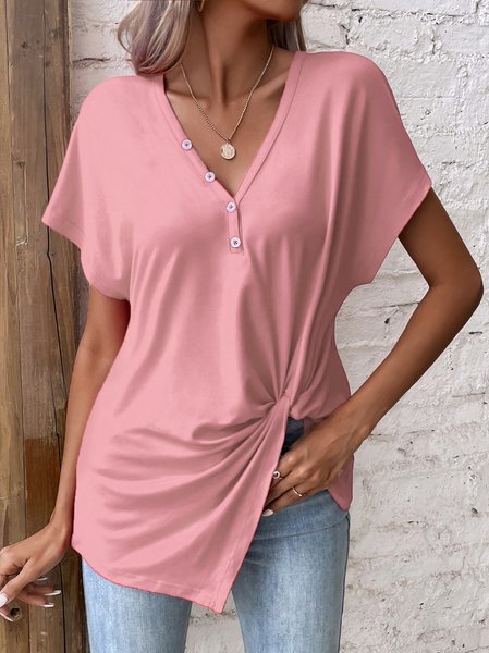 Buckle Simple Regular Fit Plain Shirt, Pink, Shirts & Blouses