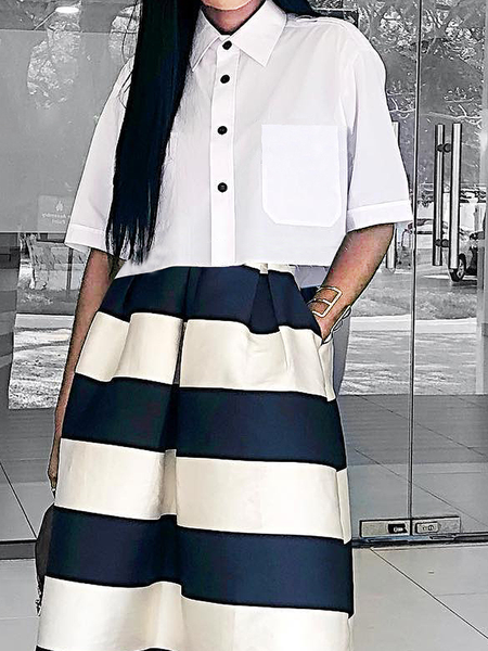 Shirt Collar Short sleeve Plain Urban Loose Blouse, White, Blouses and Shirts