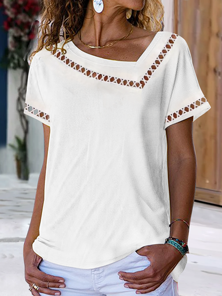 Women Casual Asymmetrical Neck Hollow Out Short Sleeve White Summer T-shirt, Tees & T-shirts
Women Casual Asymmetrical Neck Hollow Out Short Sleeve White Summer T-shirt, Tees & T-shirts