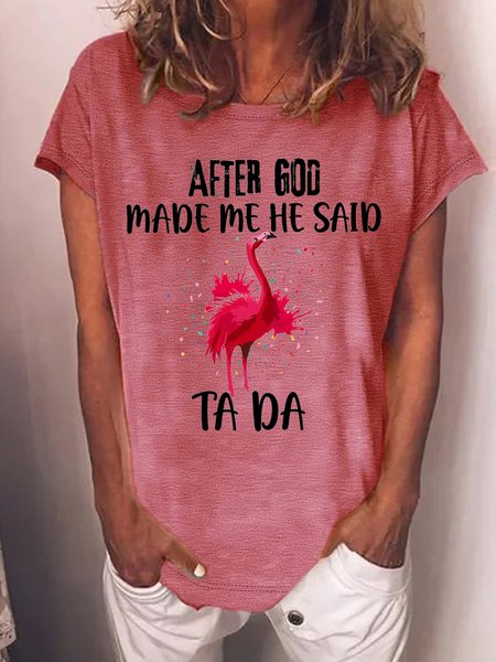 

Women's After God Made Me He Said Ta Da Funny Graphic Printing Crew Neck Text Letters Casual Loose T-Shirt, Red, T-shirts