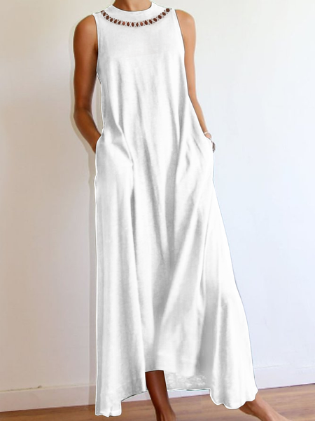 Women Casual Summer Hollow Out Lace Loose Pockets Linen Sleeveless White Dress, Maxi Dresses
Women Casual Summer Hollow Out Lace Loose Pockets Linen Sleeveless White Dress, Maxi Dresses