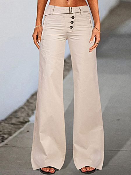 Casual Loose Plain Pants, Khaki, Pants