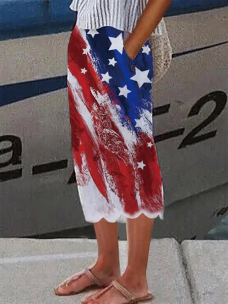 Loose Casual America Flag Pants, Red-blue, Pants