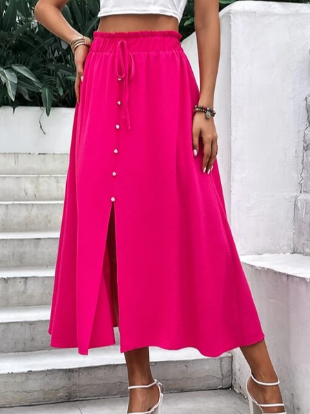 Plain Loose Casual Buckle Skirt, Deep pink, Skirts
Plain Loose Casual Buckle Skirt, Deep pink, Skirts